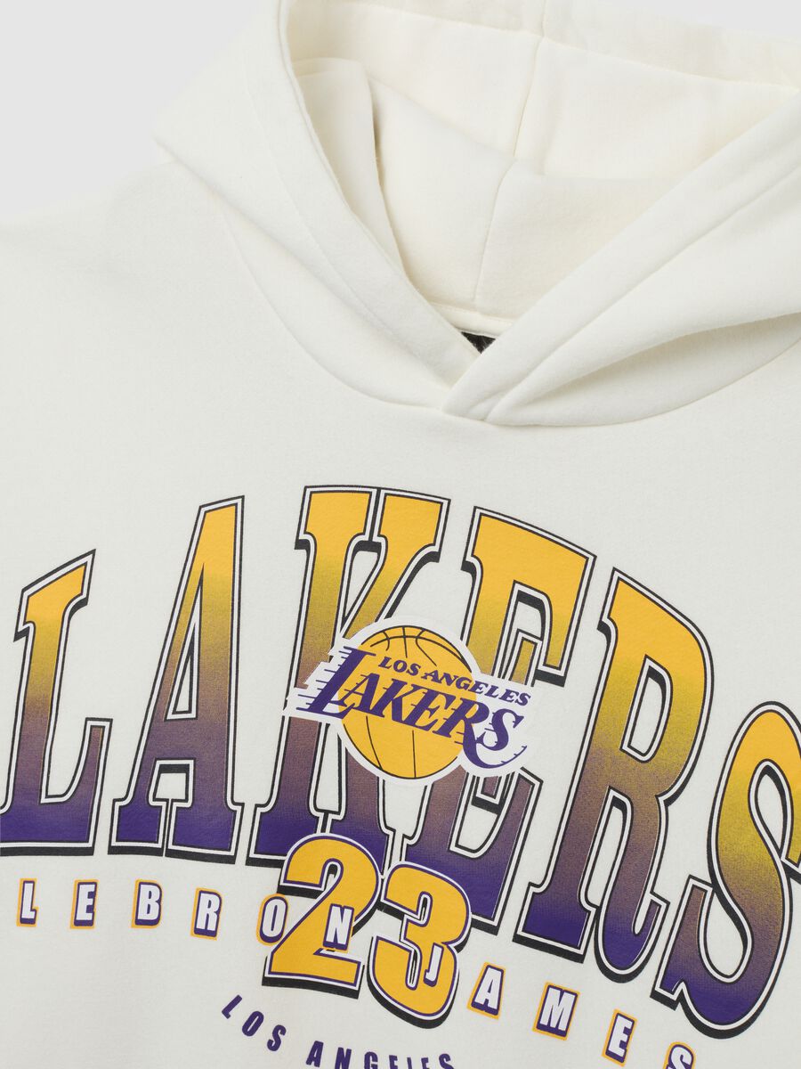 Felpa bianca in misto cotone con cappuccio con logo Lakers_1