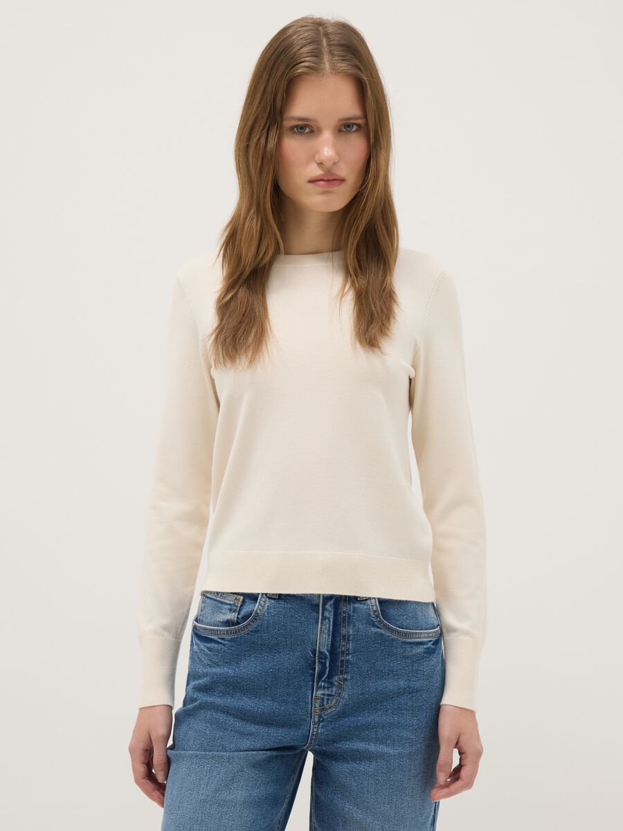 Beige Round Neck Regular Fit Sweater_0