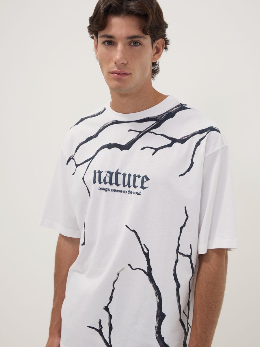 White pure cotton T-shirt with Nature slogan_2