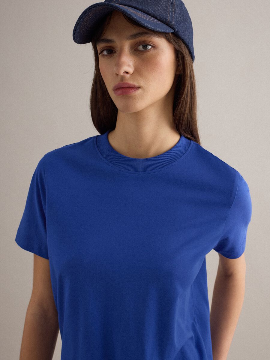 Regular fit blue crew neck cotton T-shirt_0