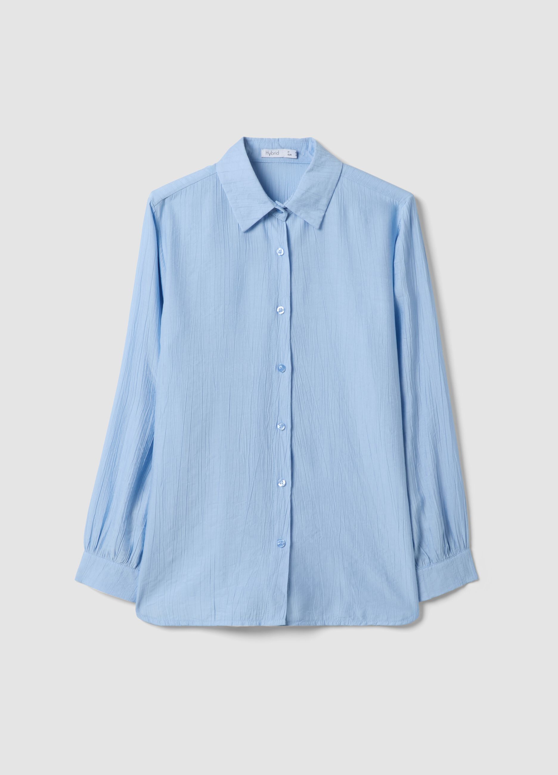 Light blue viscose-blend regular-fit shirt with crinkled texture