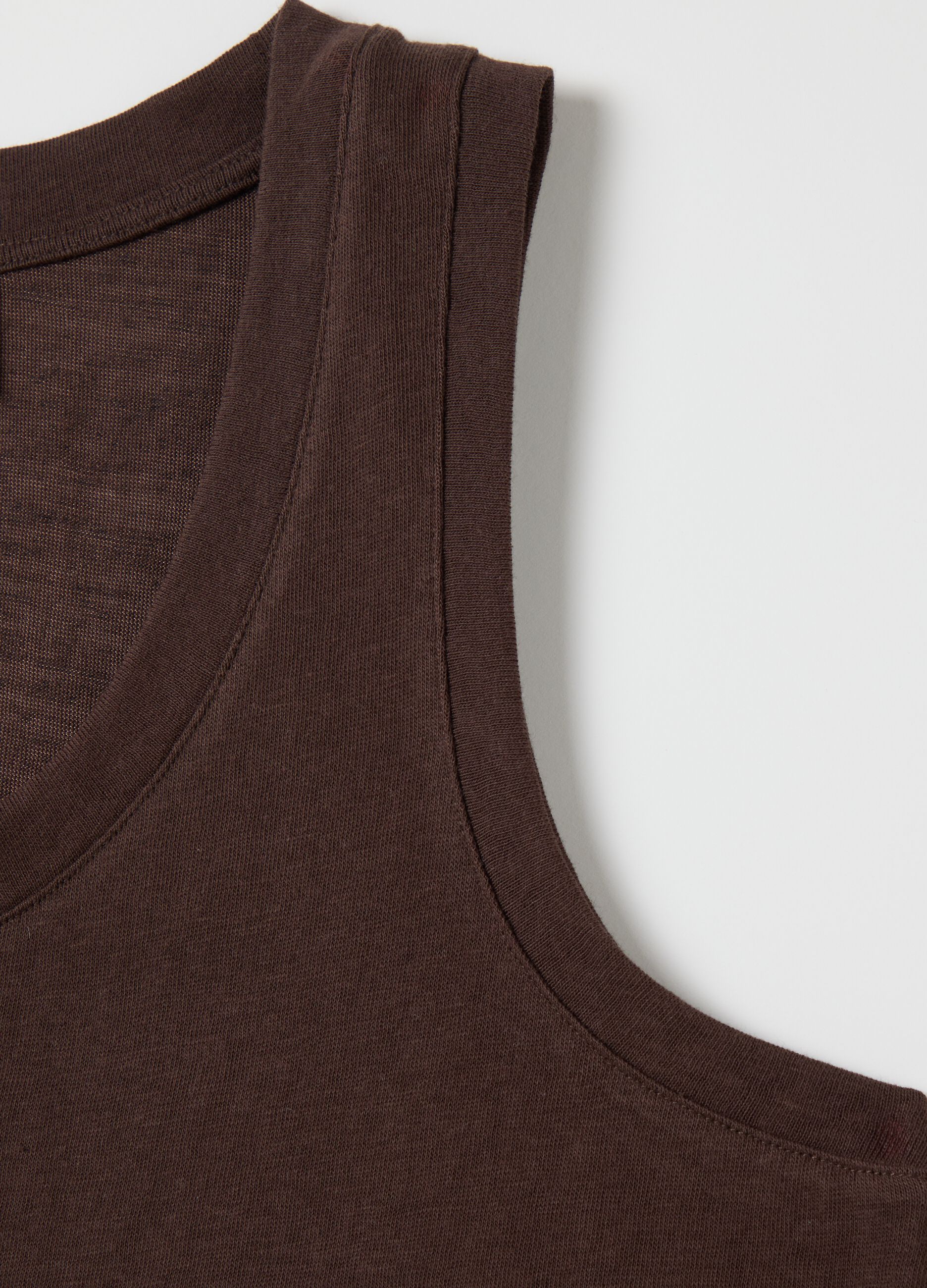 Brown Cotton Blend Tank Top