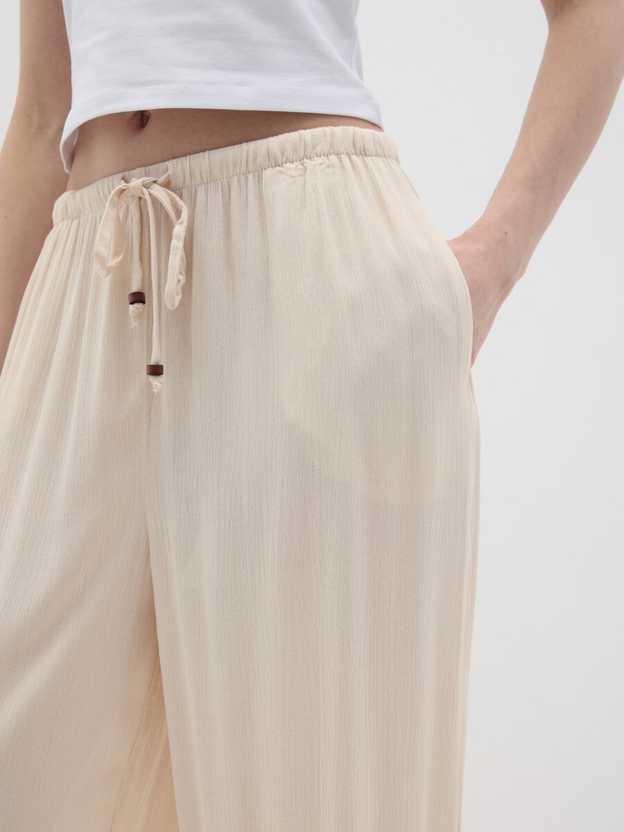 Women's beige relaxed-fit trousers in 100% viscose_2