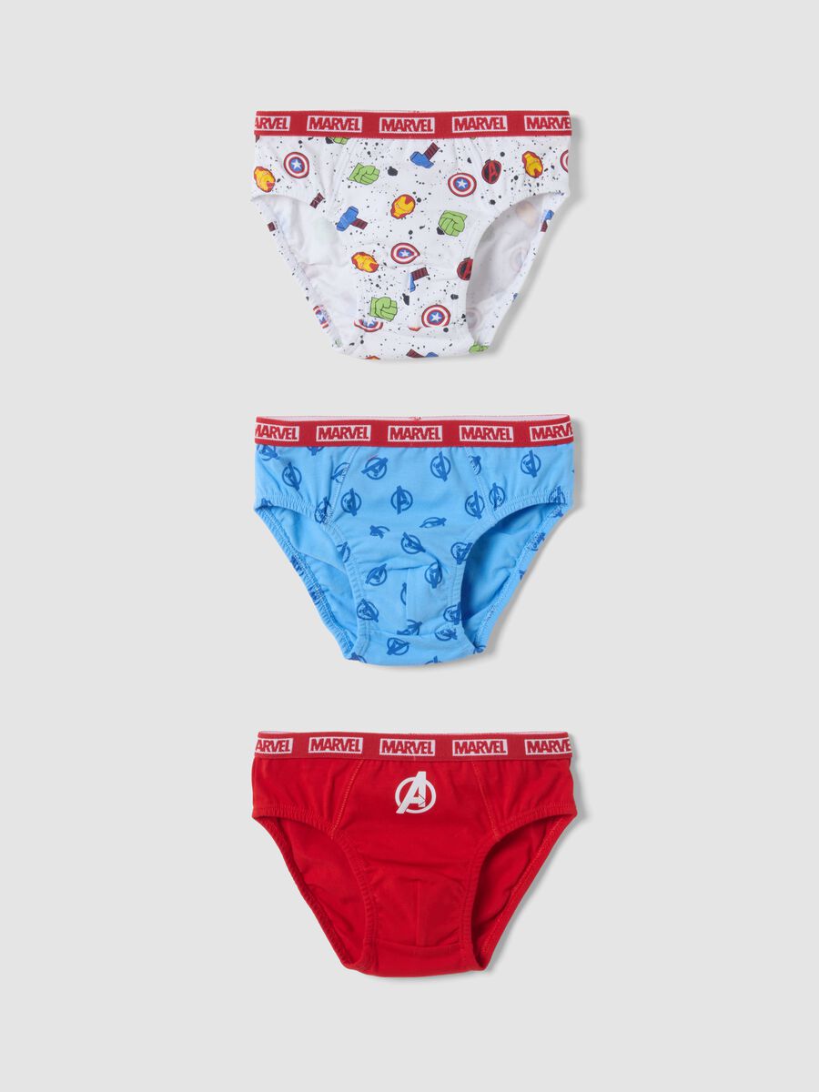 Tripack slip rossi e blu in cotone organico elasticizzato con stampa Avengers_0