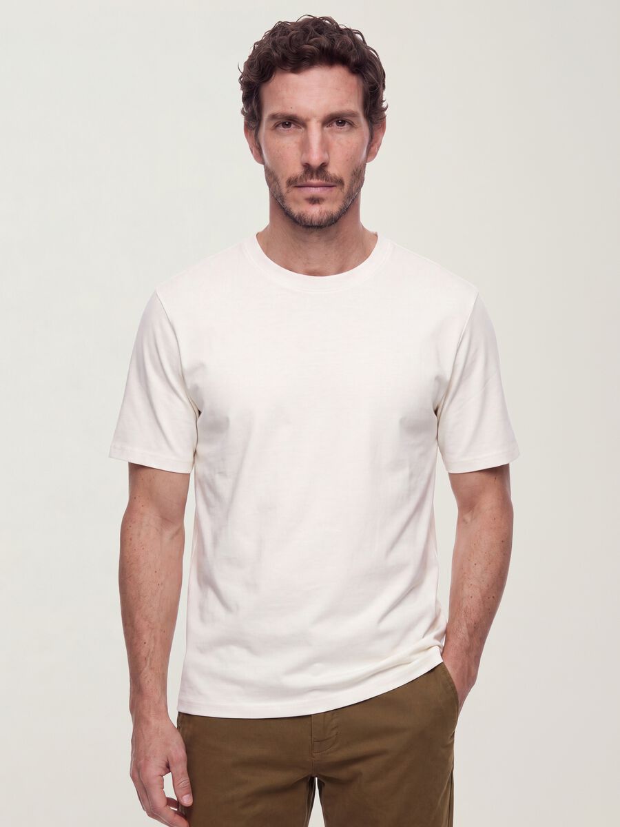White pure cotton short-sleeve T-shirt, relaxed fit_0