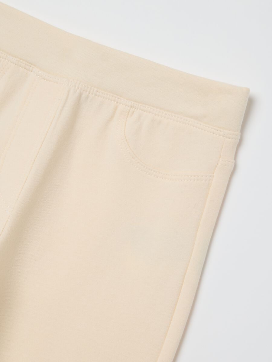 Treggings flare da bambina in cotone elasticizzato beige_2