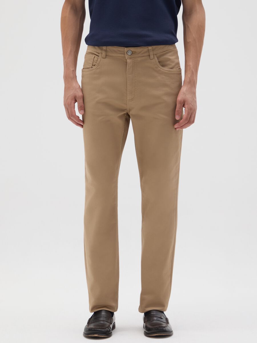 Slim fit beige cotton trousers_1