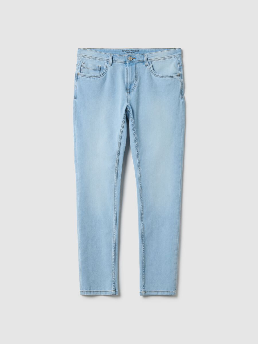 Super skinny light blue cotton blend jeans_4