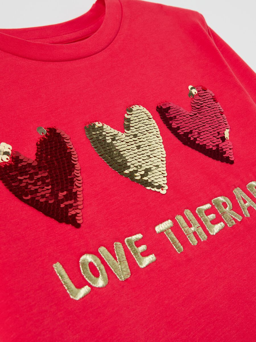T-shirt con cuori di paillettes e ricamo in lurex_2