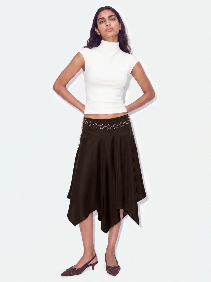 Brown midi skirt with asymmetric hem_0