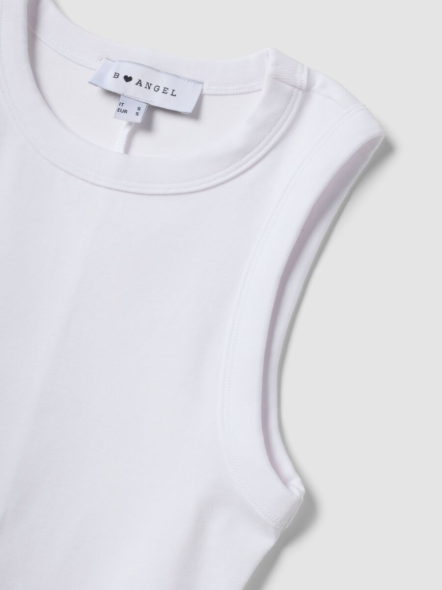 Tank top bianco crop in cotone elasticizzato fitted_5