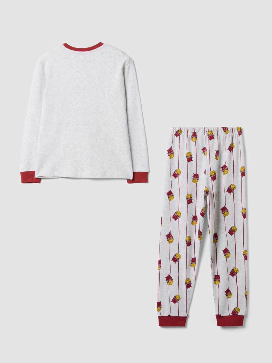 Grey and red crew-neck pyjamas in organic cotton and viscose blend_1