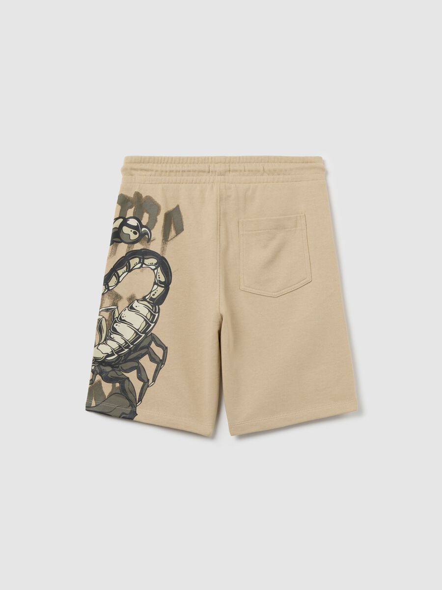 Bermuda in cotone con coulisse e stampa beige_4