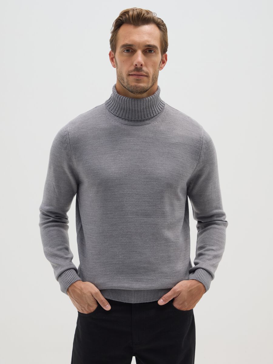 Grey Turtleneck Acrylic Jumper_0