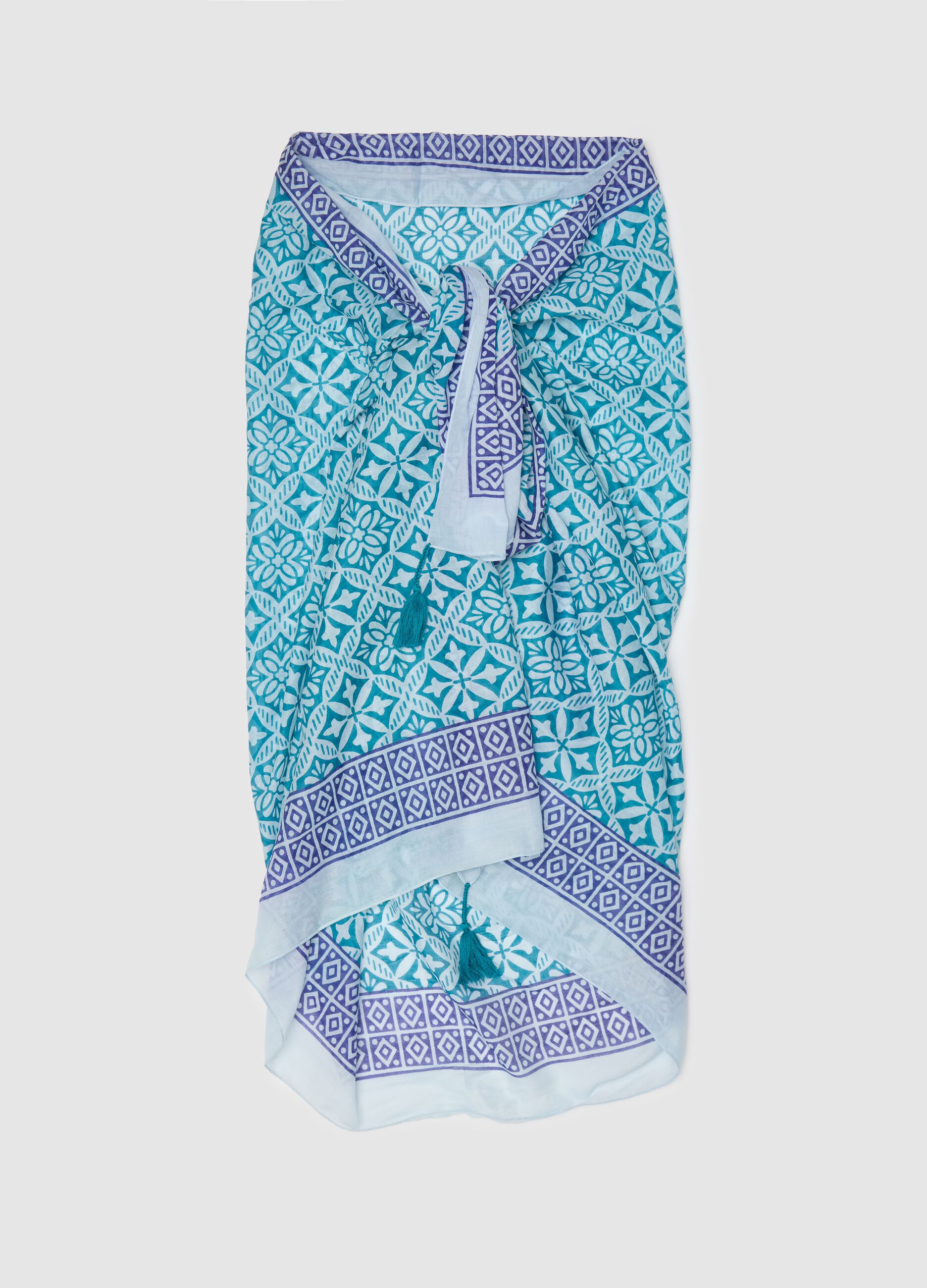 Pareo da donna in puro cotone multicolor con fantasia geometrica