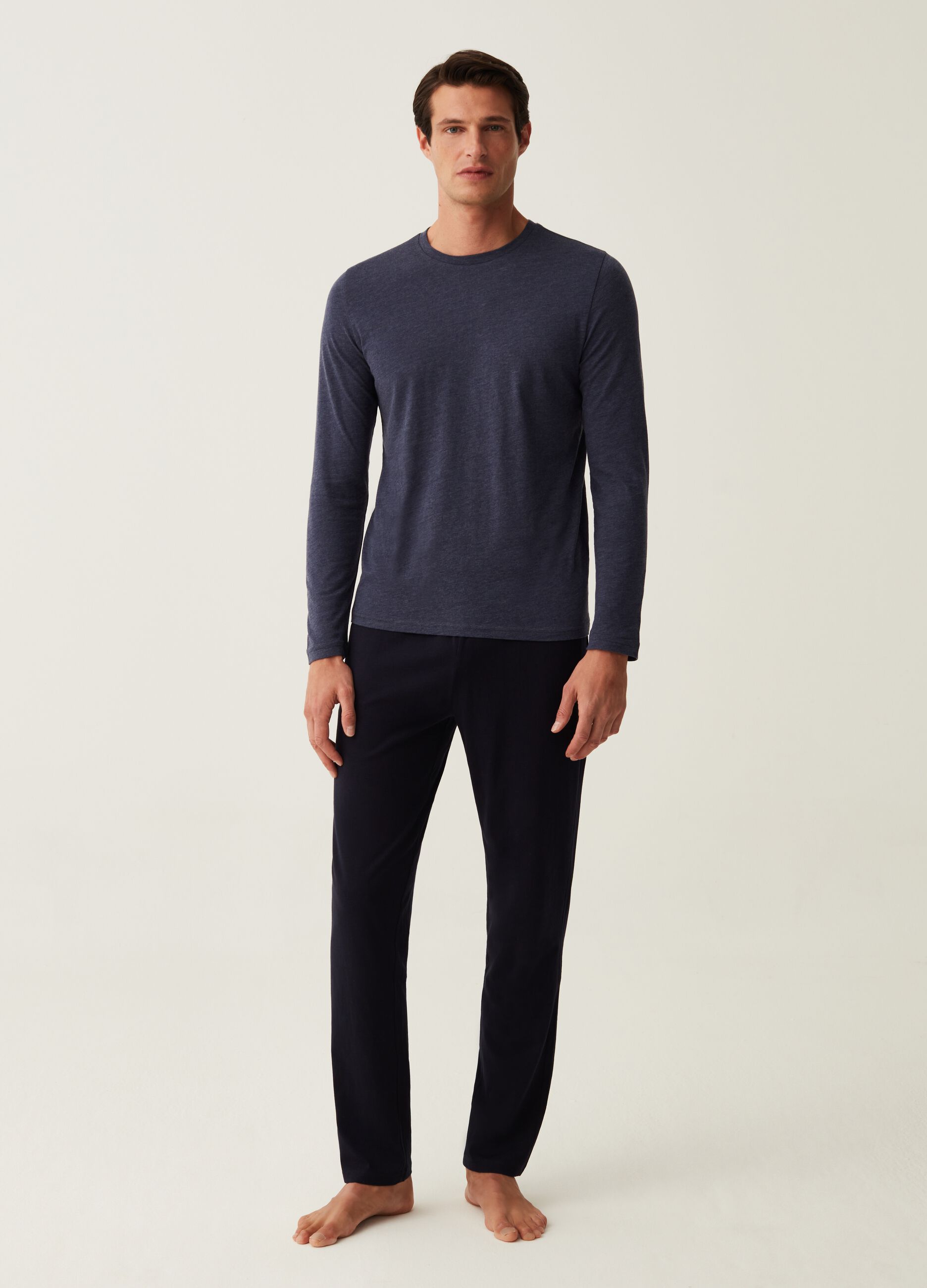 Pigiama lungo con scollo rotondo Blu melange da Uomo OVS
