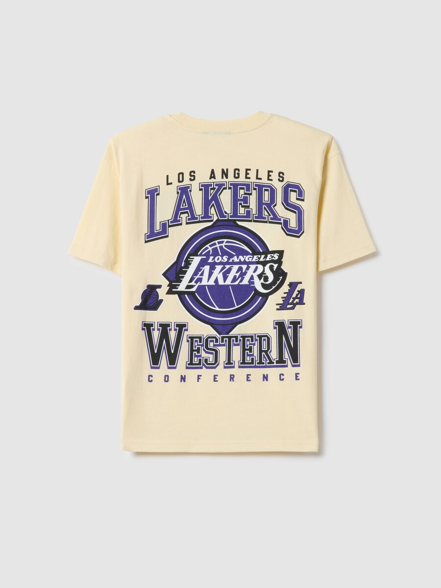 Kids' beige pure cotton T-shirt regular fit with Lakers logo_4