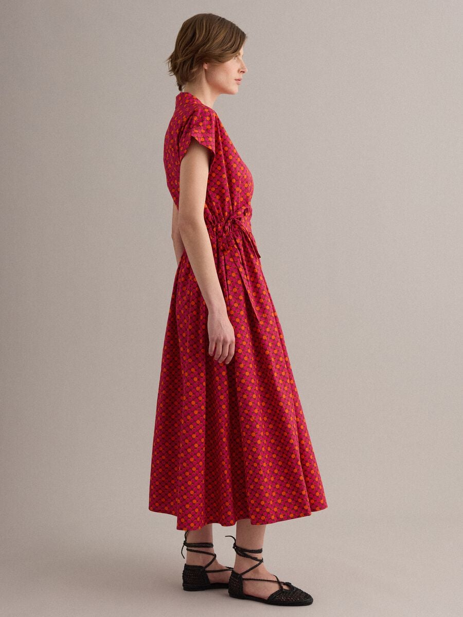 Red pure cotton midi dress with printed pattern_1