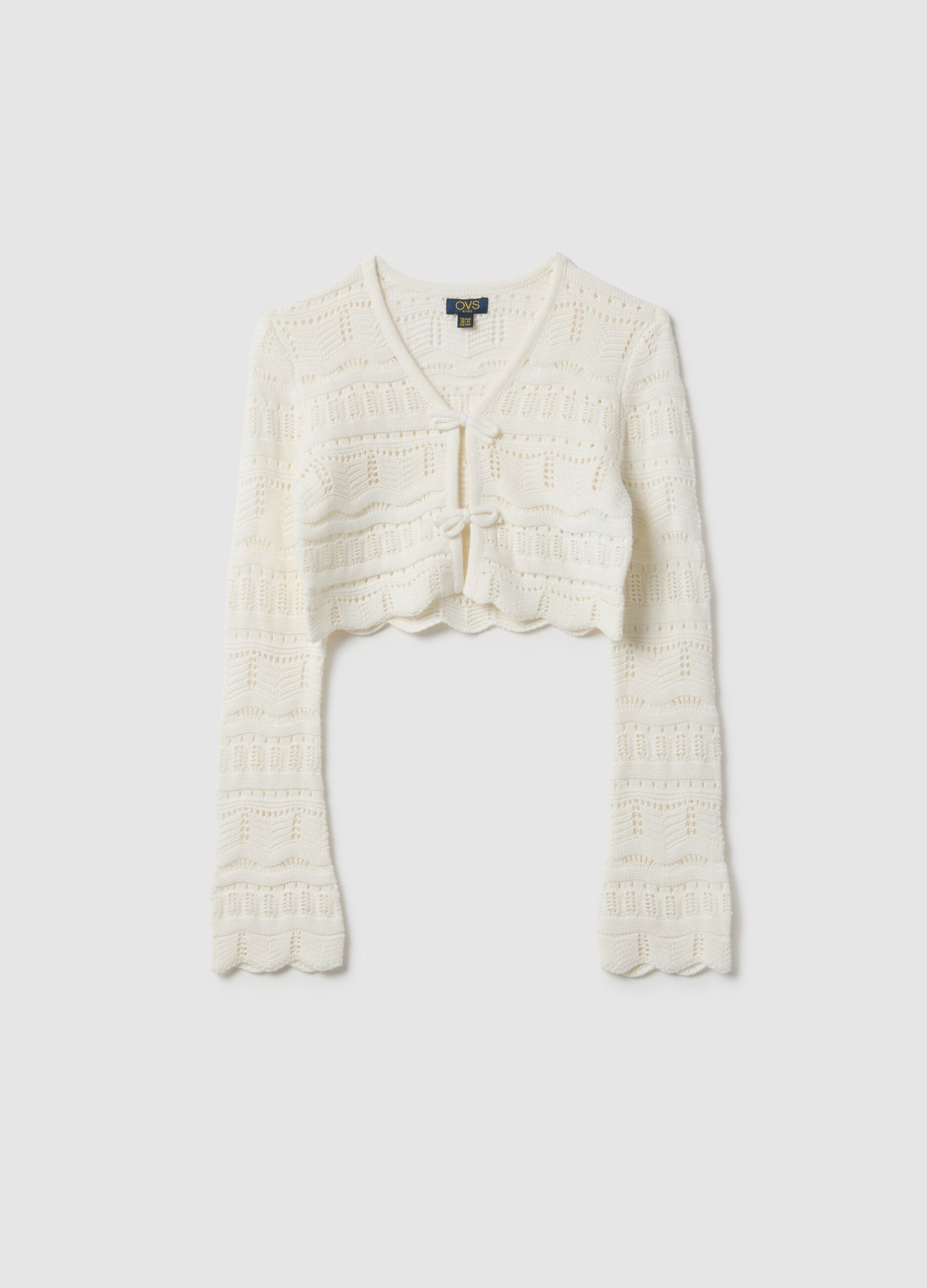 Girl's white pure cotton cardigan with regular fit, knit