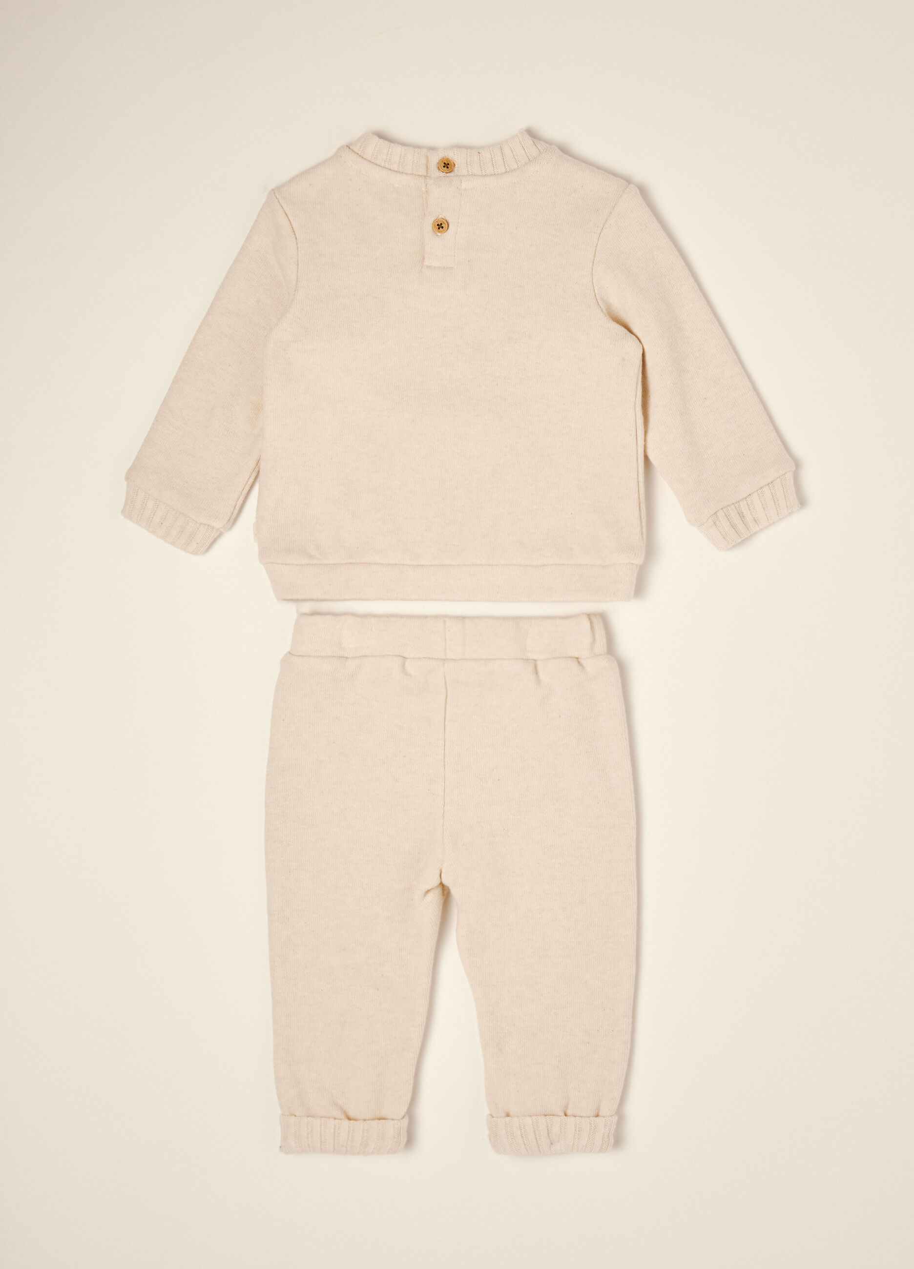 Beige stretch cotton and viscose set with embroidered lettering