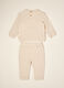 Beige stretch cotton and viscose set with embroidered lettering_1