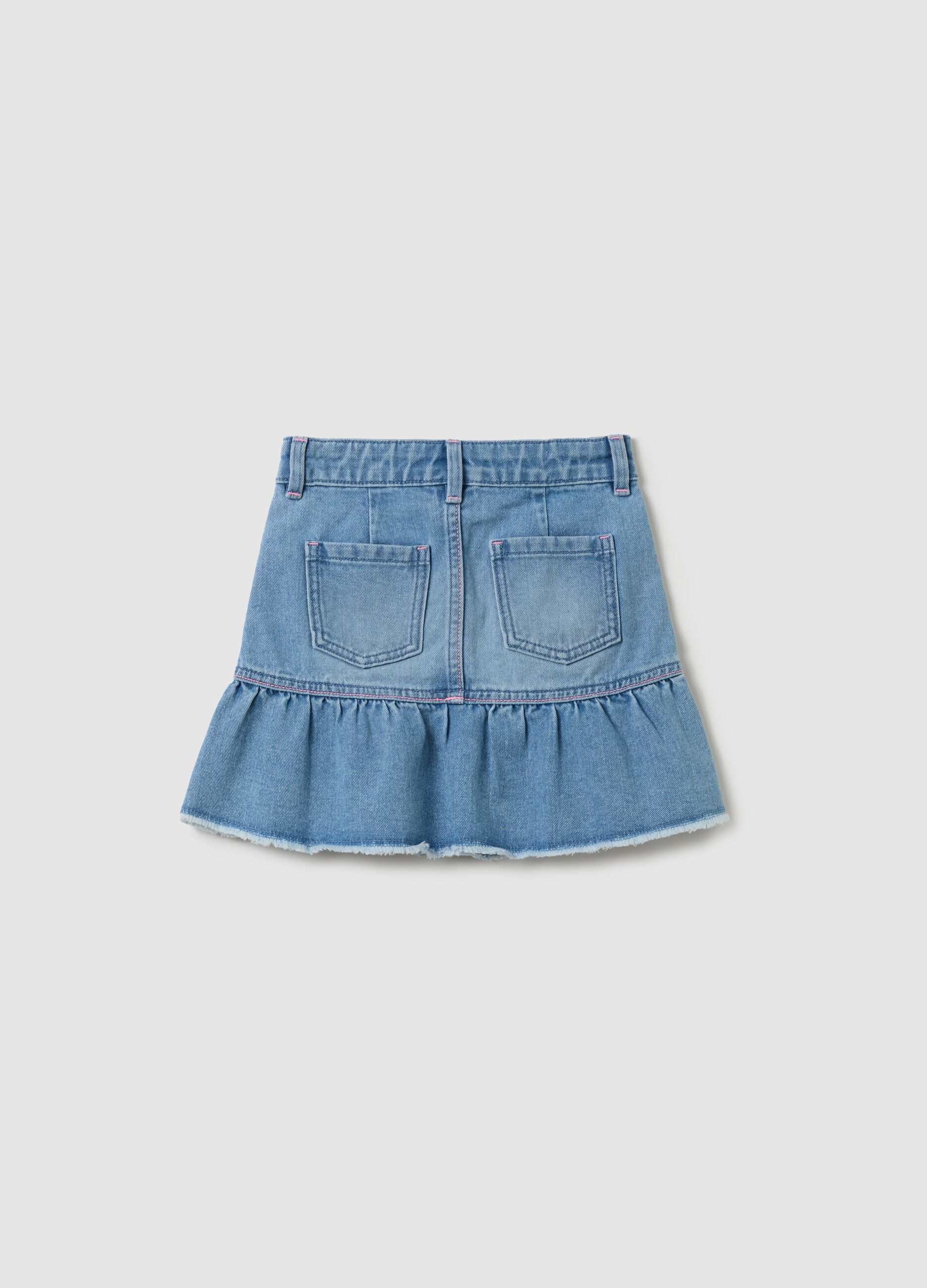 Denim skirt with flounce and Minnie Mouse patch