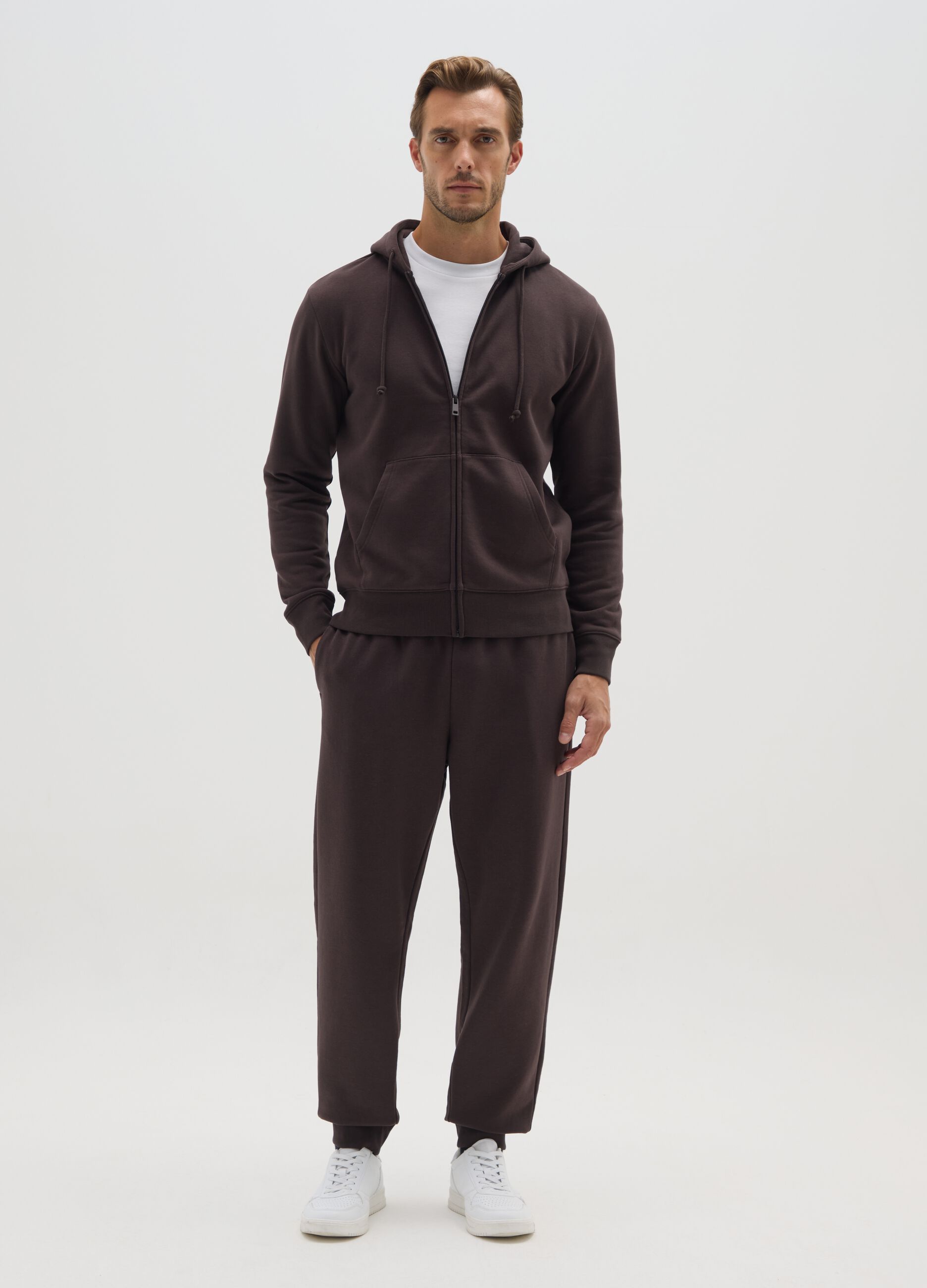 Brown Cotton Blend Jogger Trousers