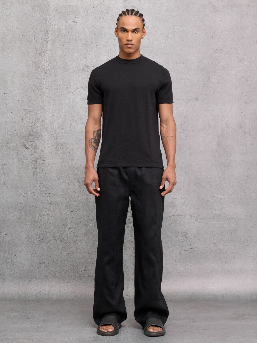 100% Linen Wide Leg Pants Black_1