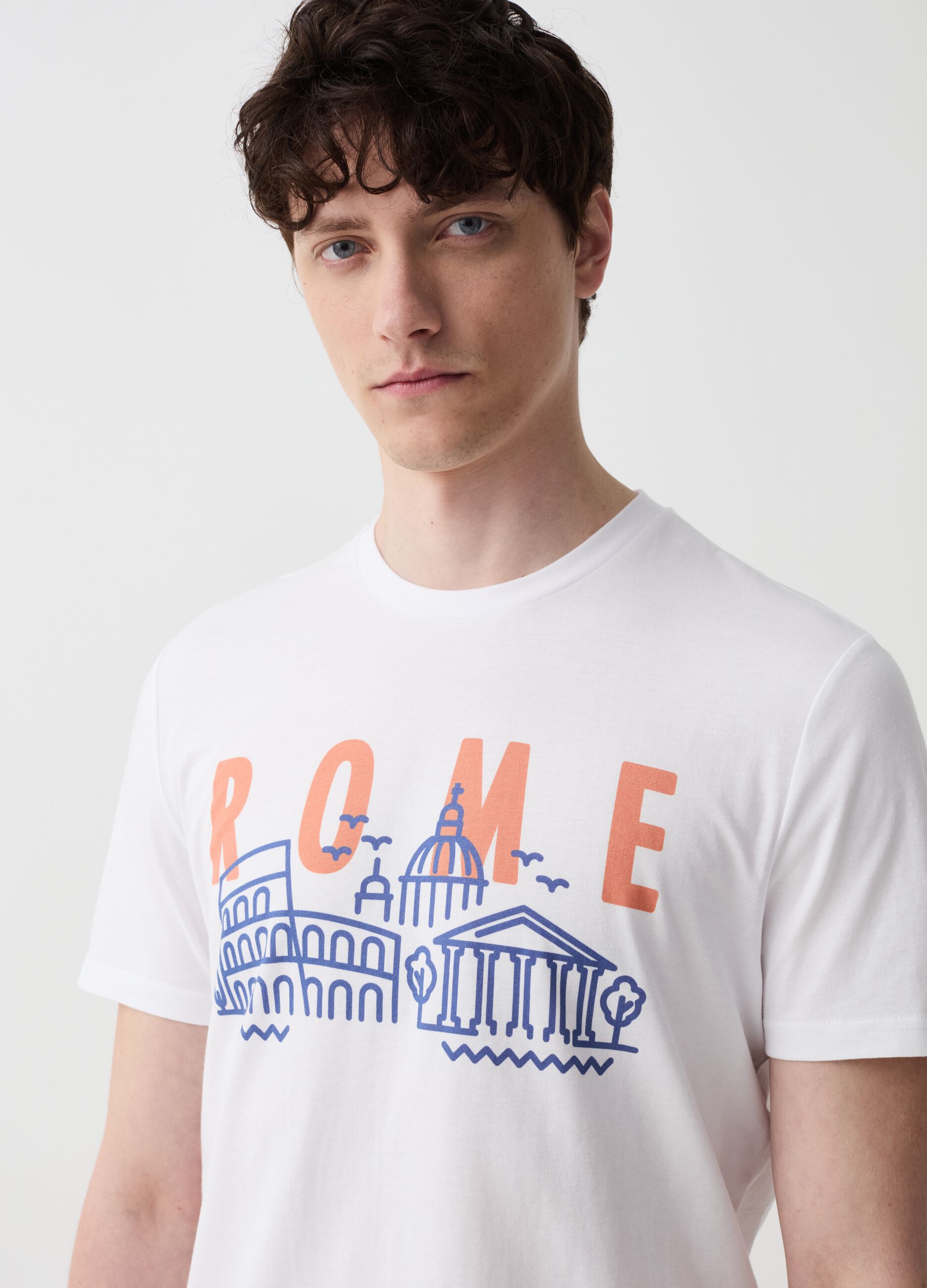 T-shirt in cotone con stampa Roma