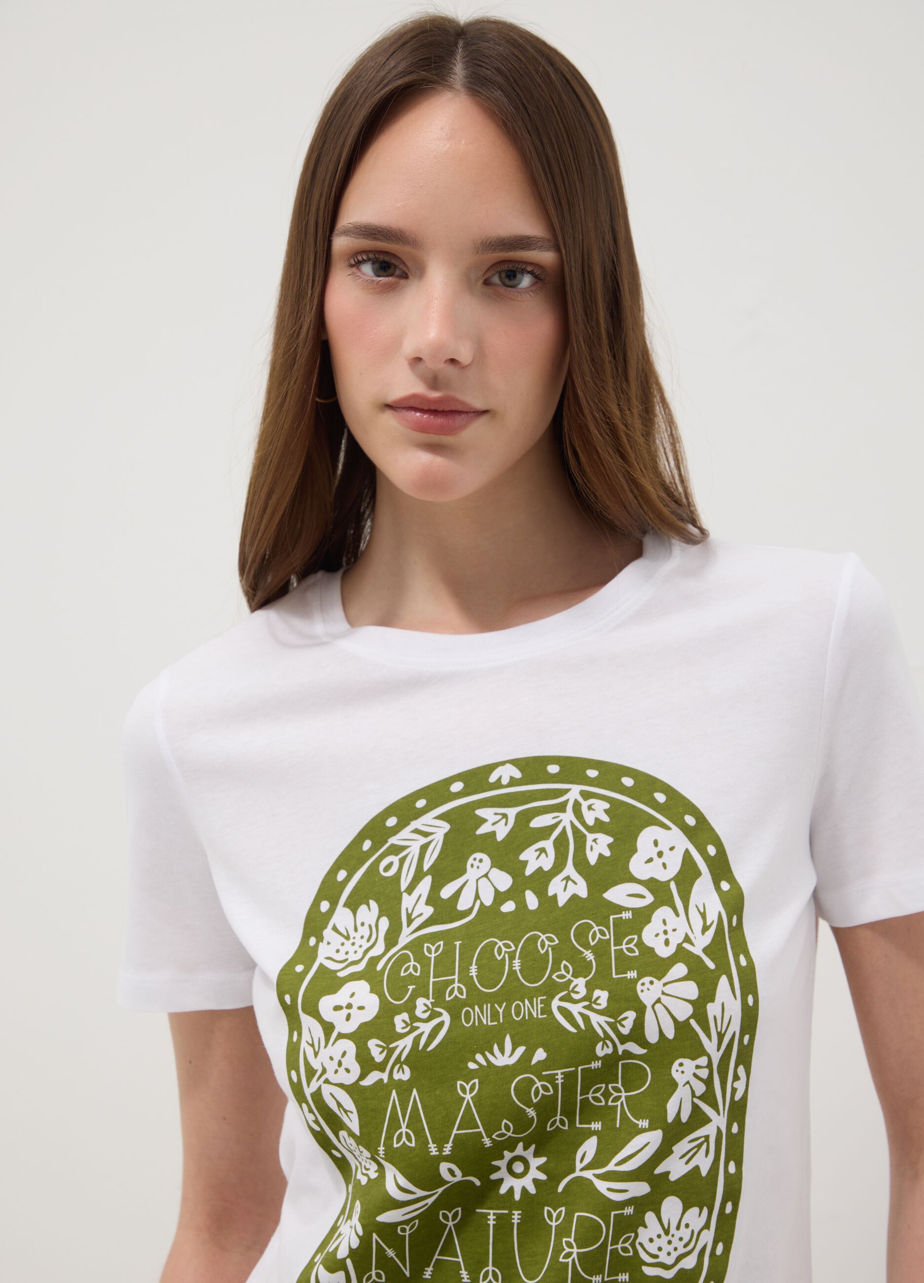 Regular fit white pure cotton T-shirt with print