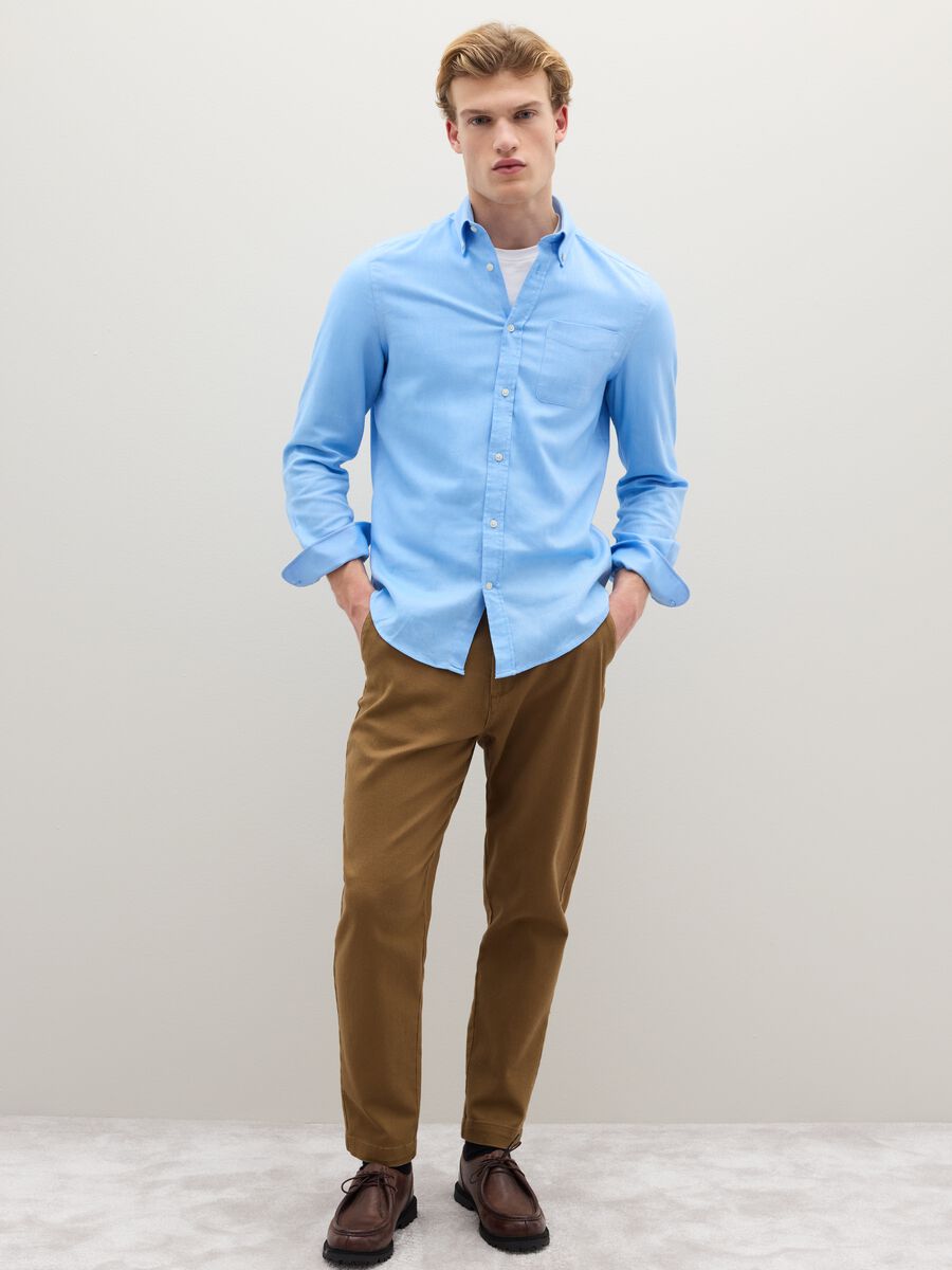 Camicia azzurra a maniche lunghe in puro cotone flanella regular fit_1