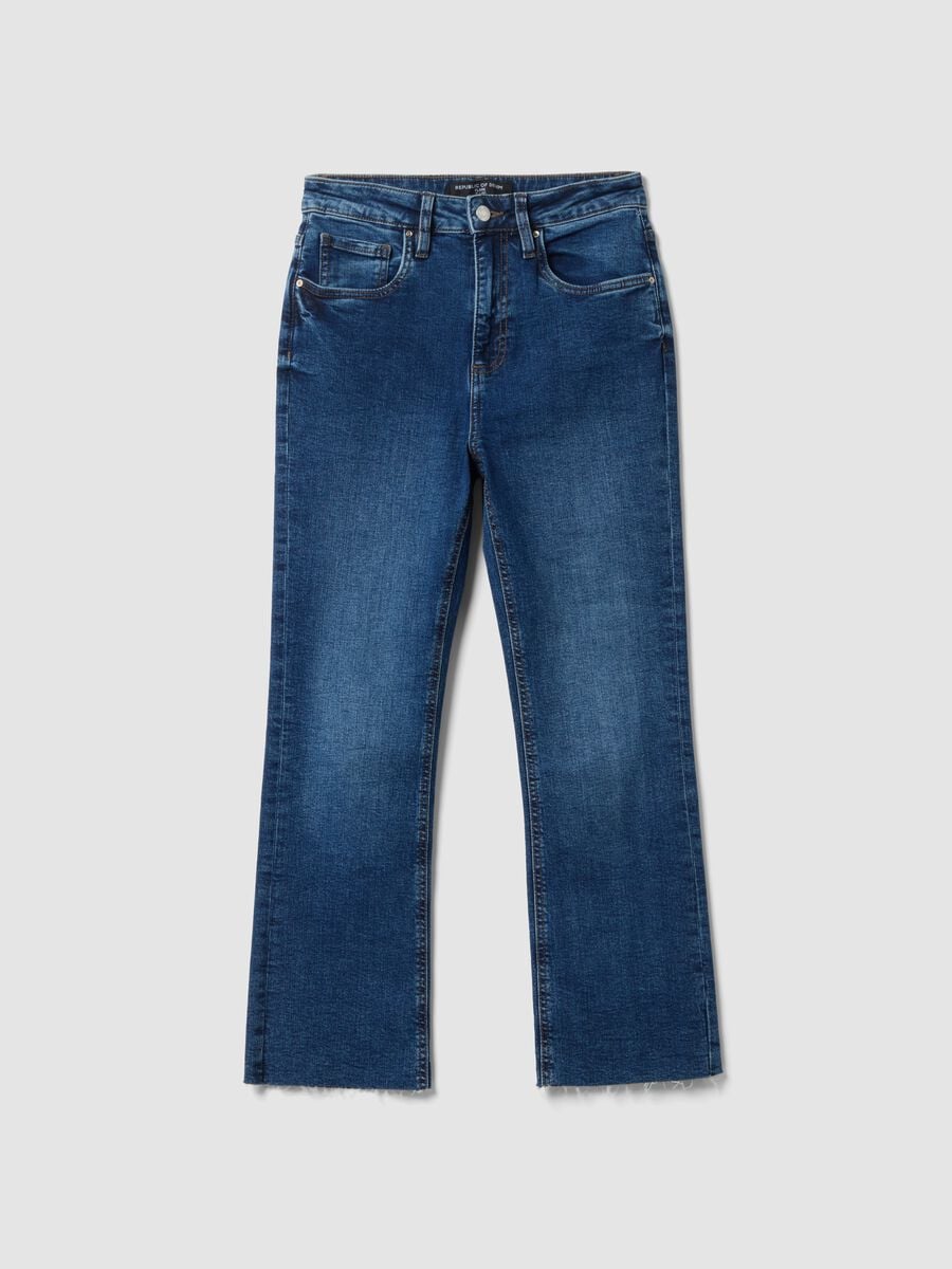 Jeans denim blu in cotone elasticizzato flare fit_4
