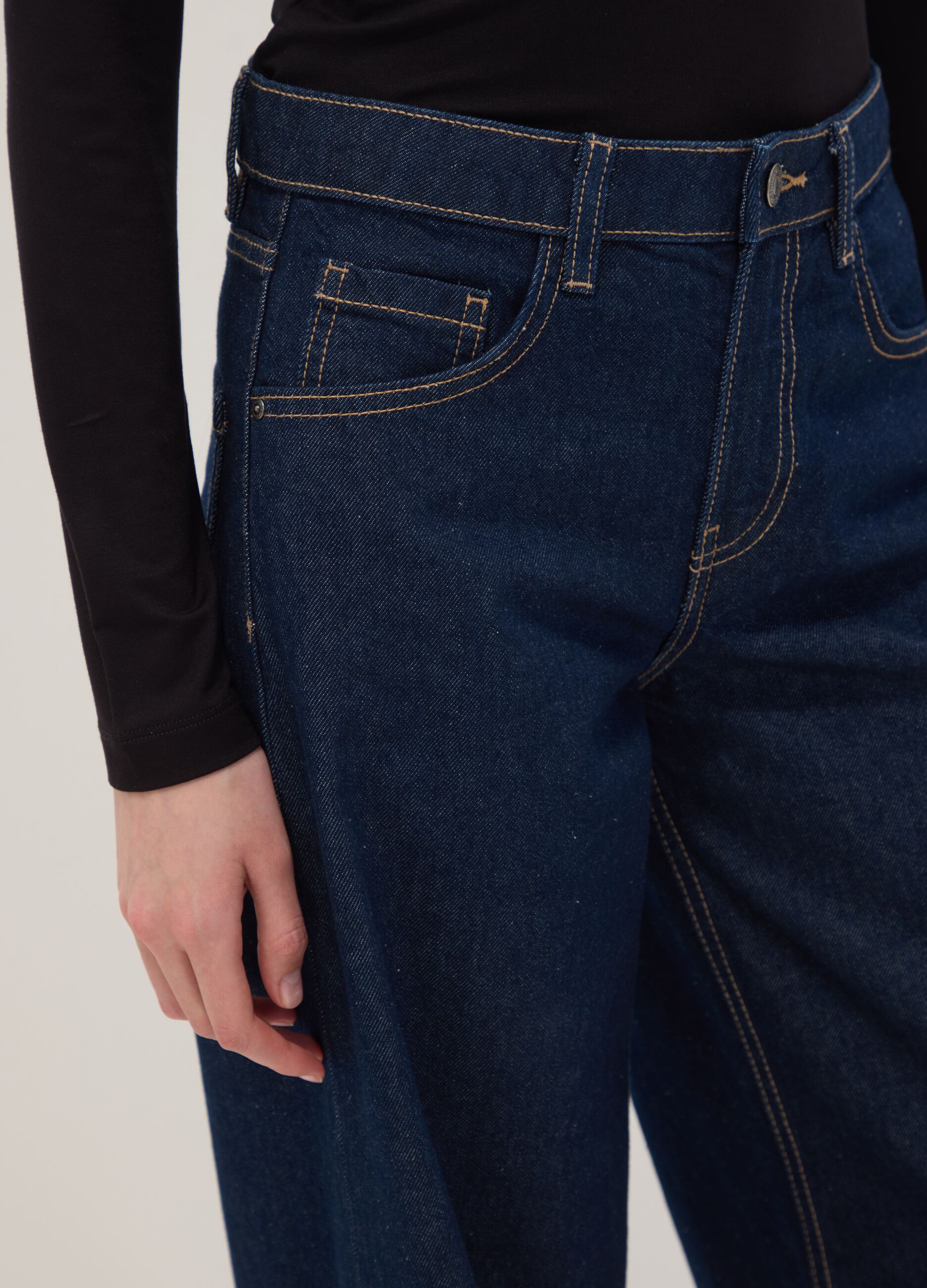 Blue pure cotton wide-leg jeans