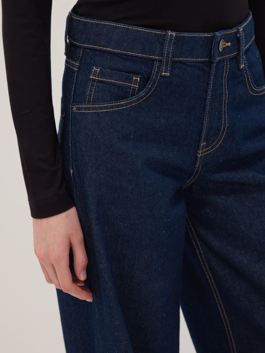 Blue pure cotton wide-leg jeans_3