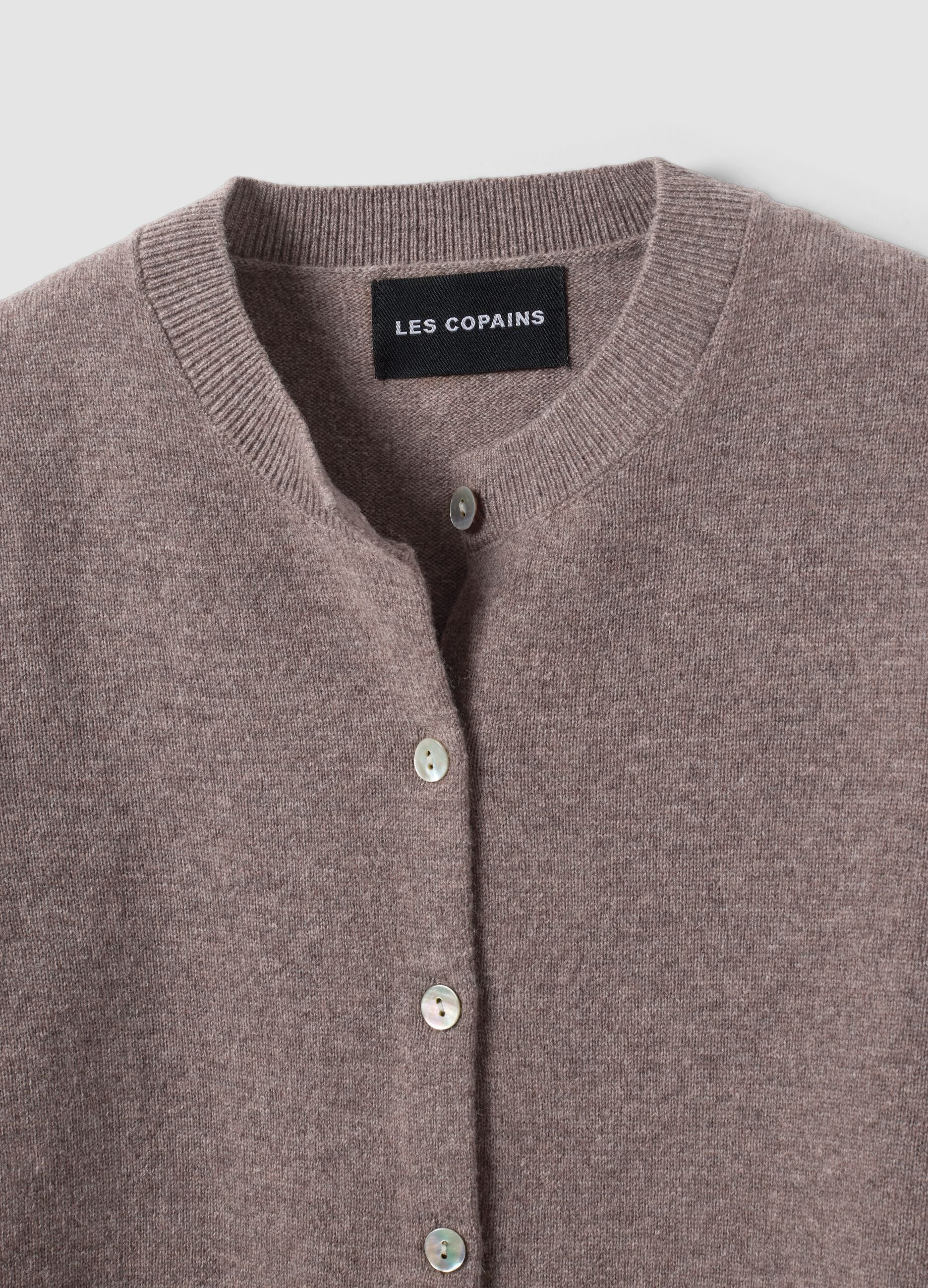 Grey pure wool crew-neck cardigan, regular fit