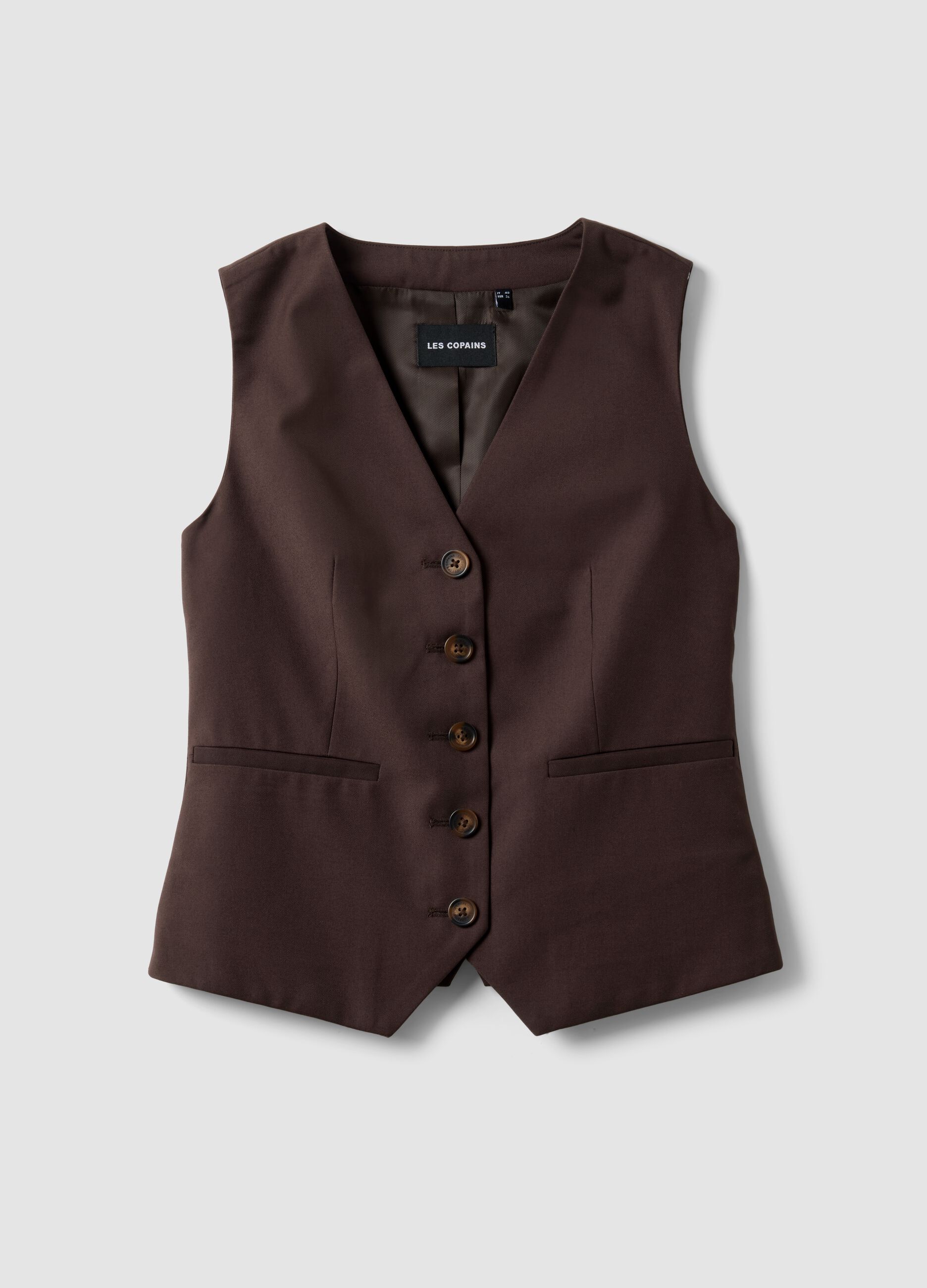 Brown classic waistcoat, regular fit with buttons