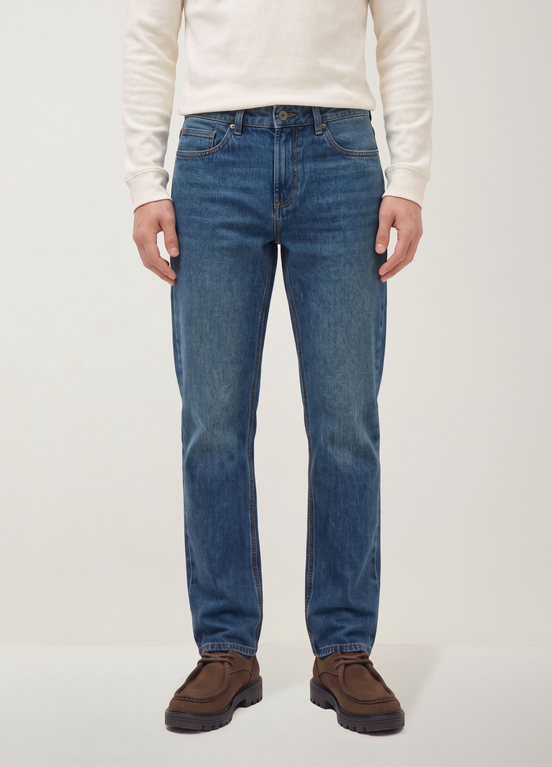 Blue denim jeans in pure cotton, regular fit