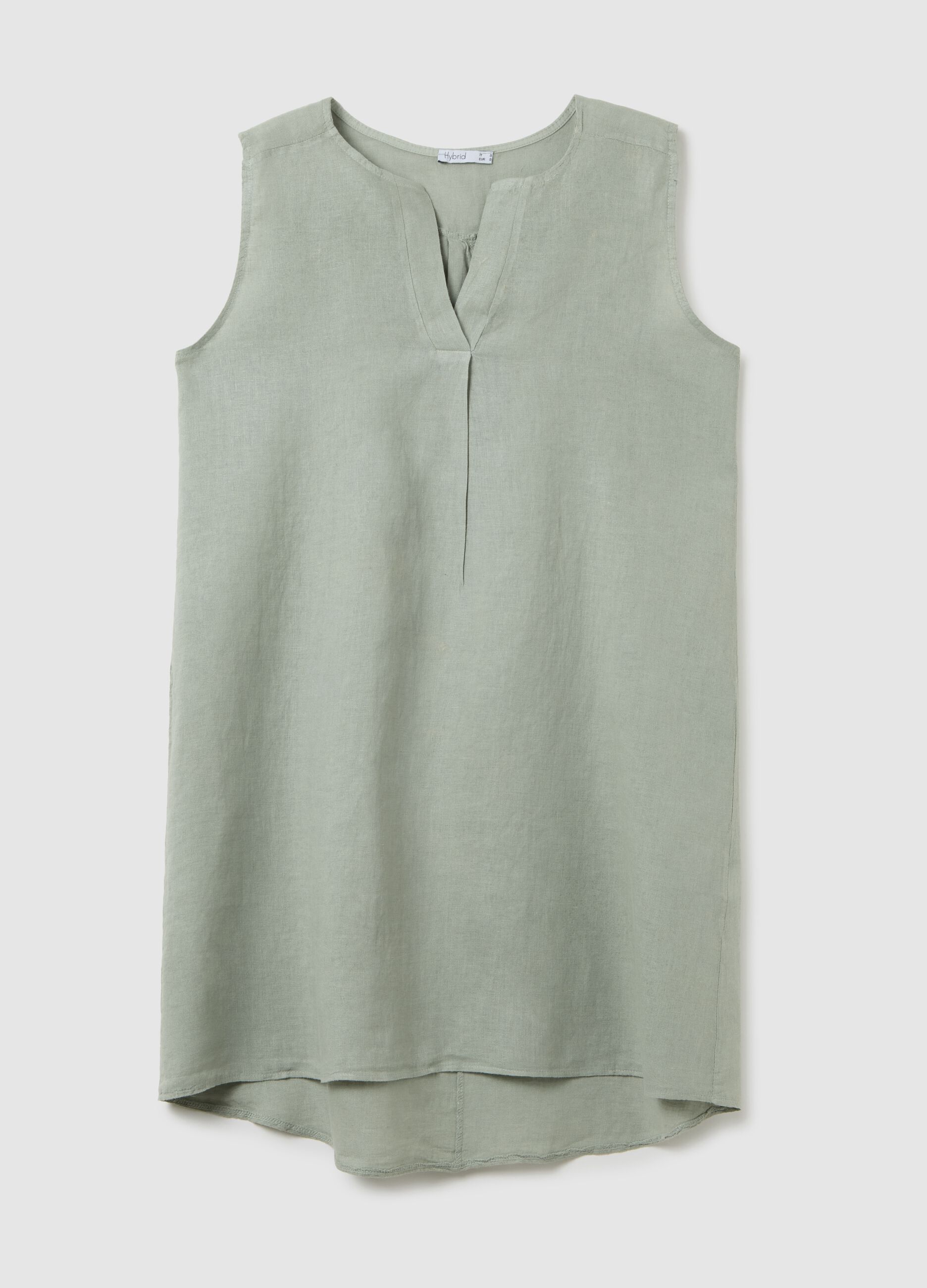 Women's Dress in Pure Green Linen Regular Fit