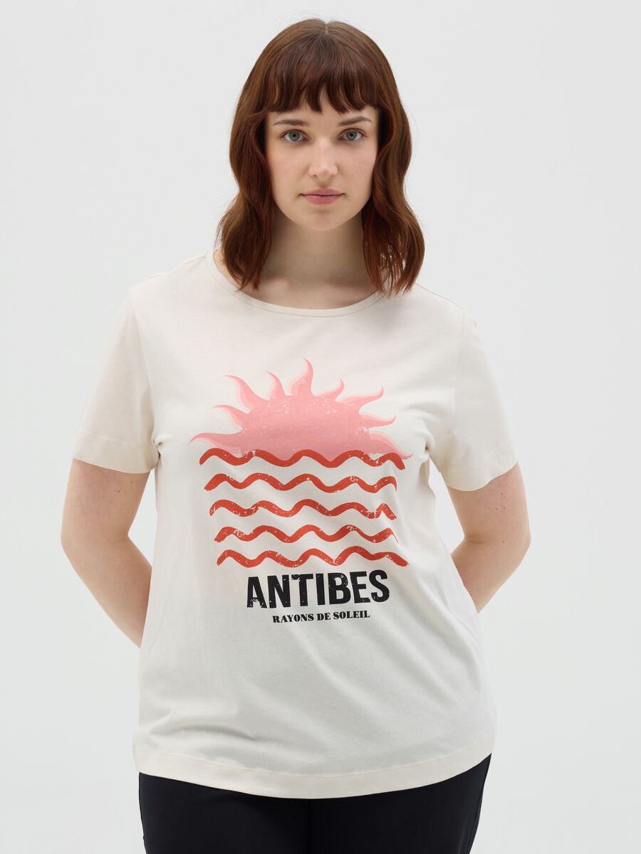 White cropped T-shirt with Antibes print_0