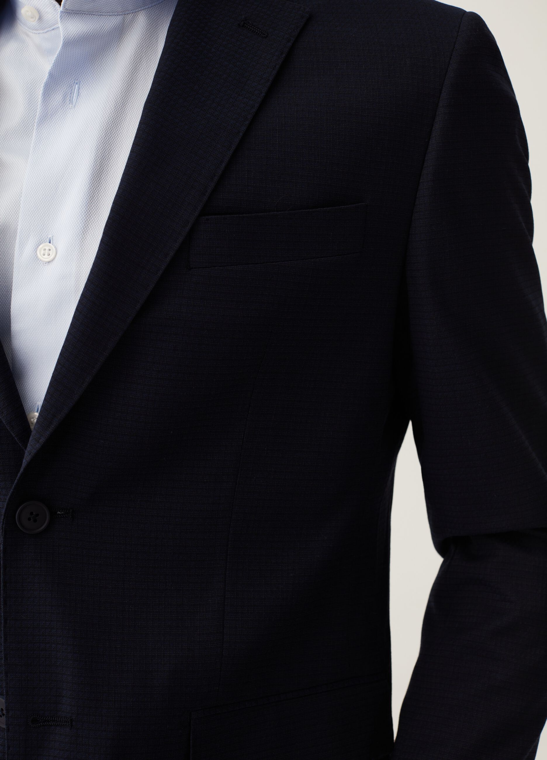 Blazer slim fit micro trama a quadri blu navy_3