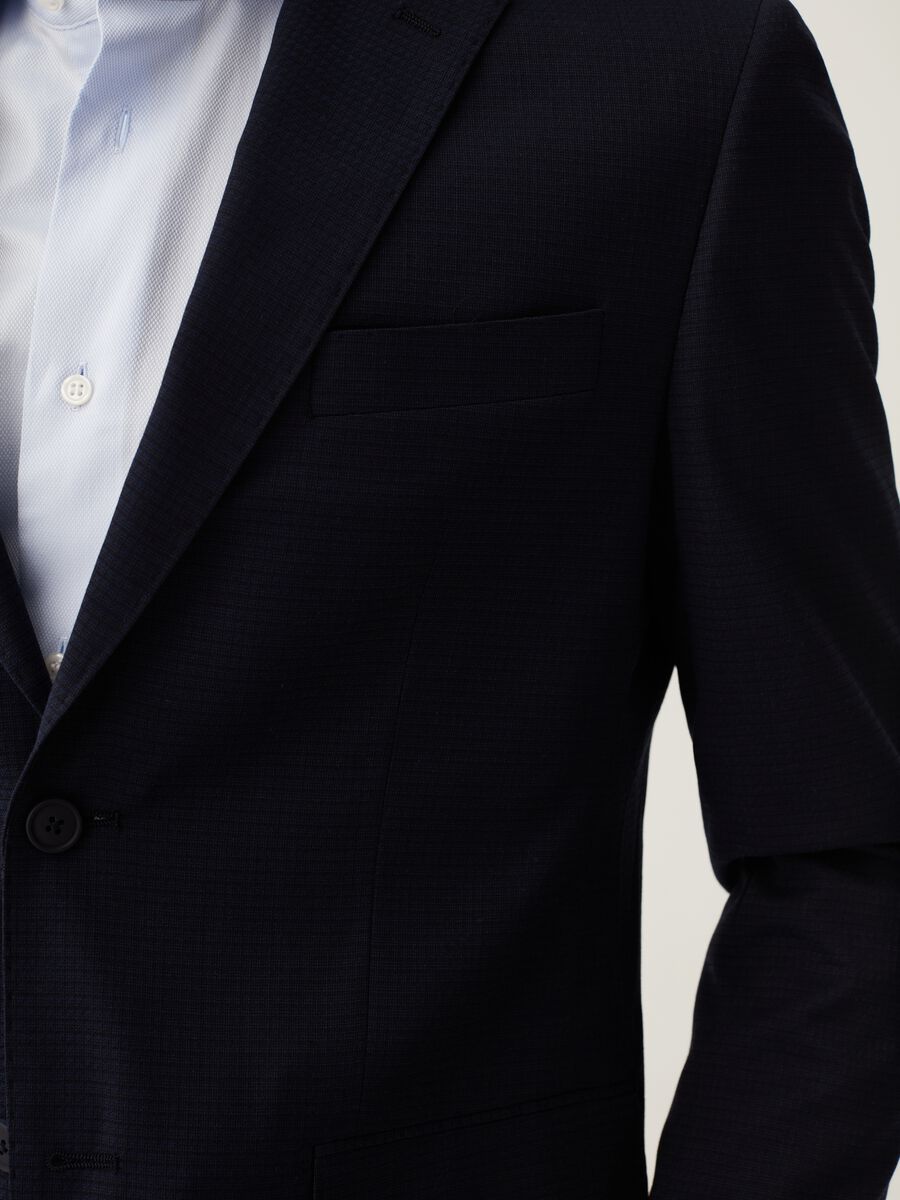 Blazer slim fit micro trama a quadri blu navy_3