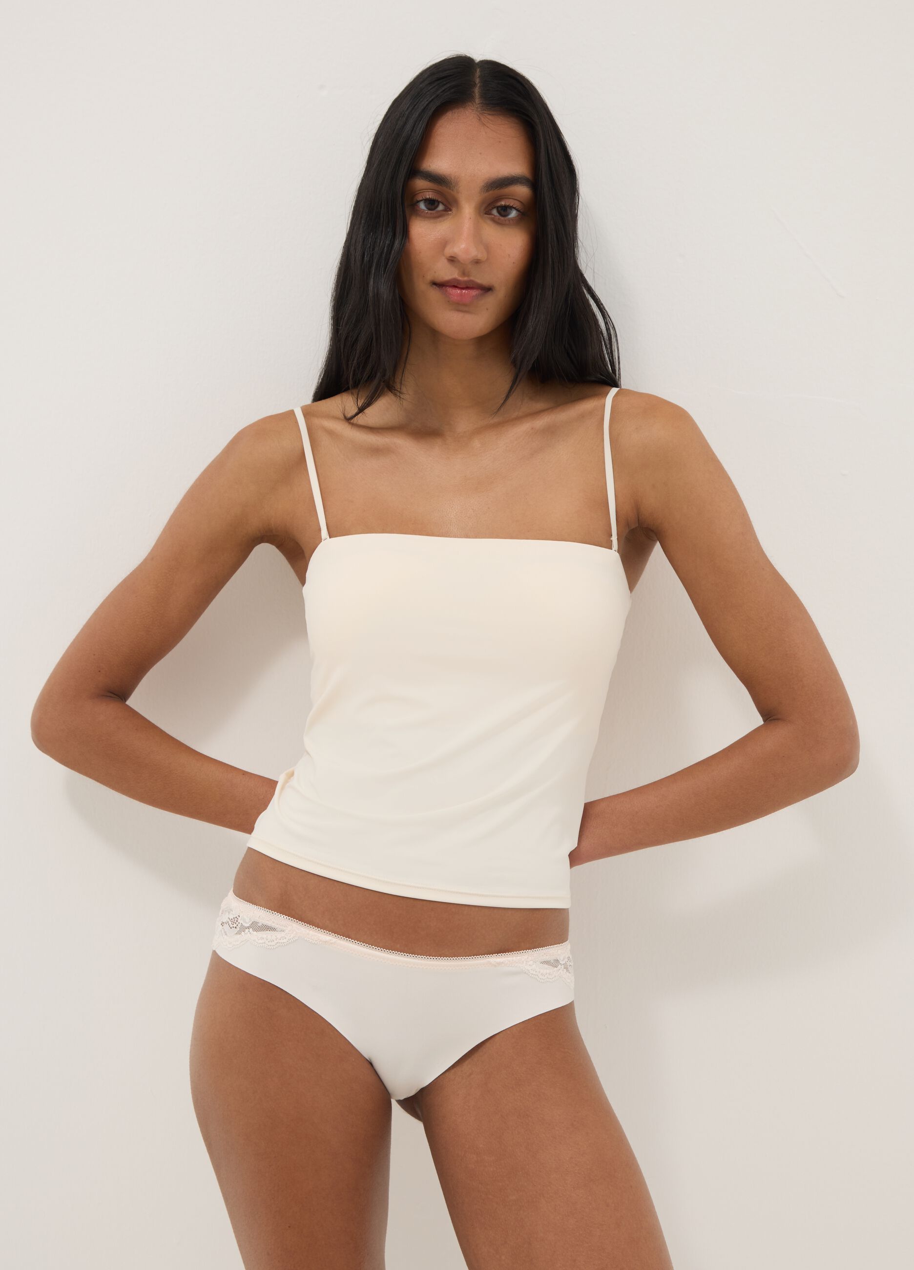 Beige regular fit camisole with square neckline