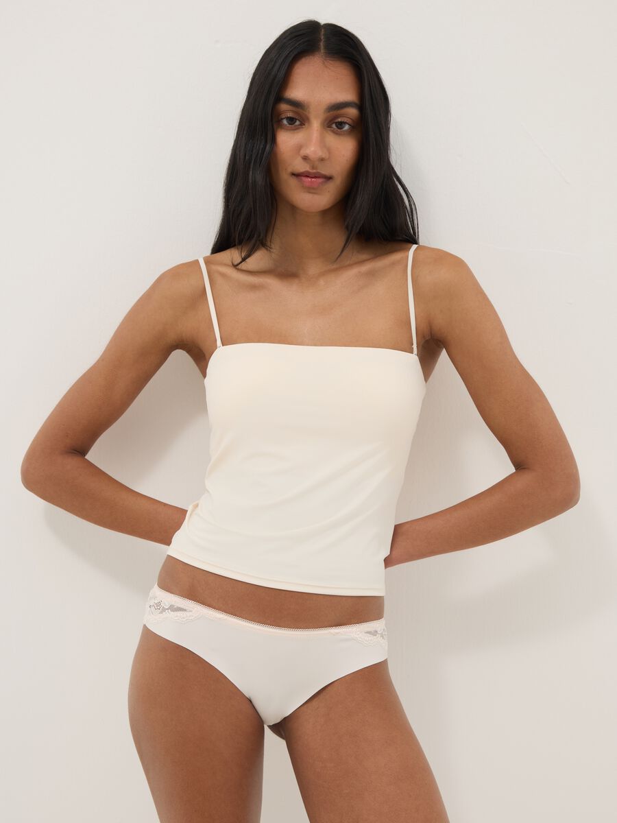 Beige regular fit camisole with square neckline_0