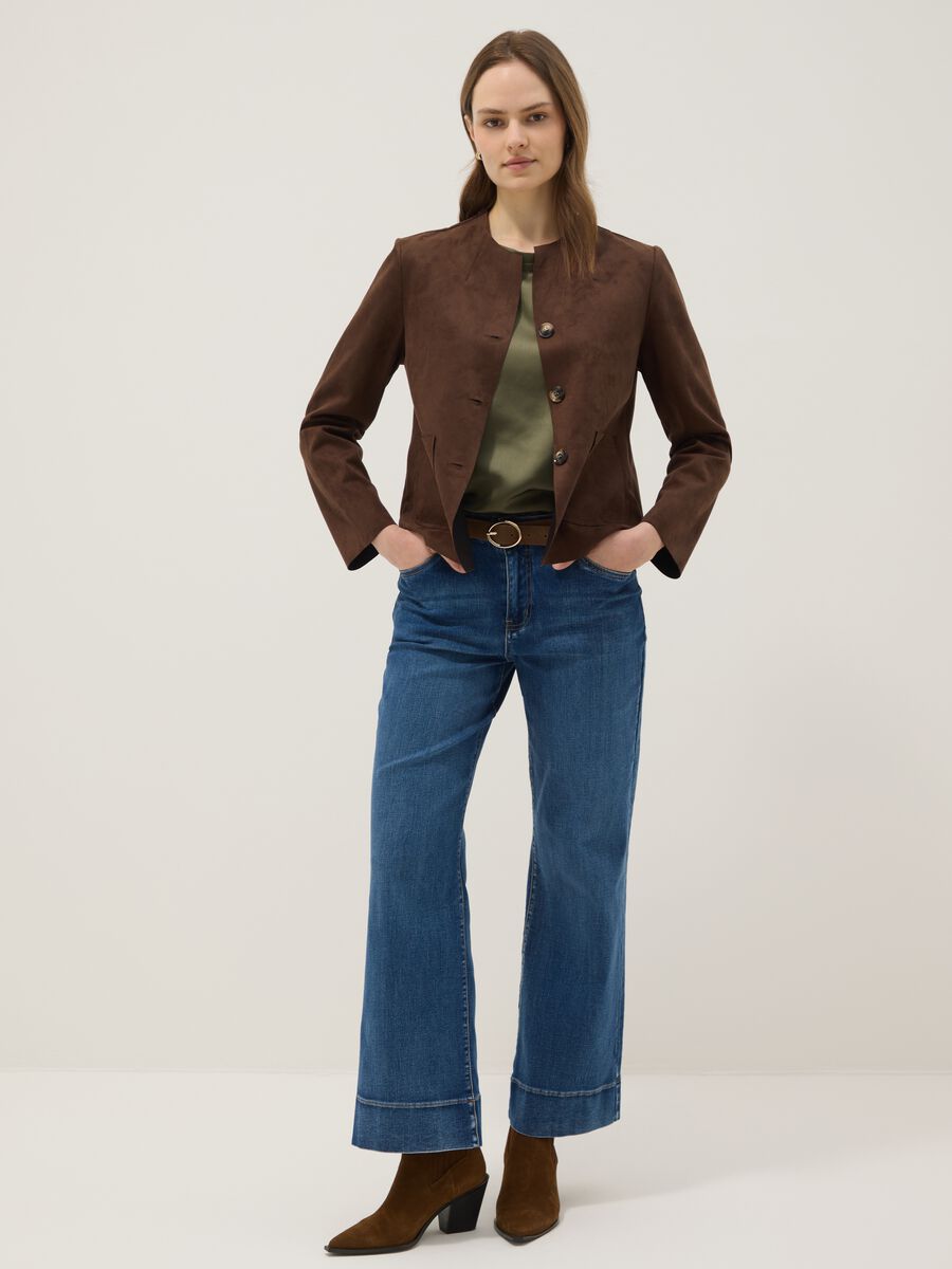 Giacca marrone regular fit con tasche frontali_1