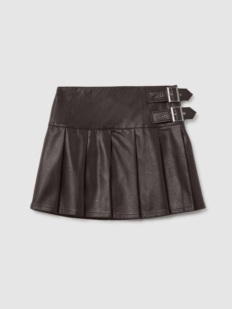Minigonna marrone regular fit con fascia e fibbie_0