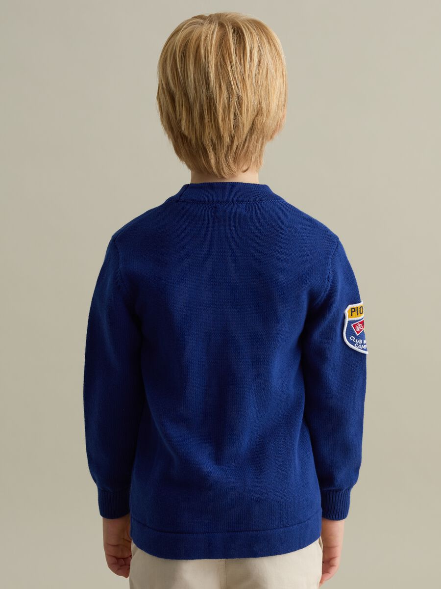 Cotton cardigan with V neck and logo patch_1