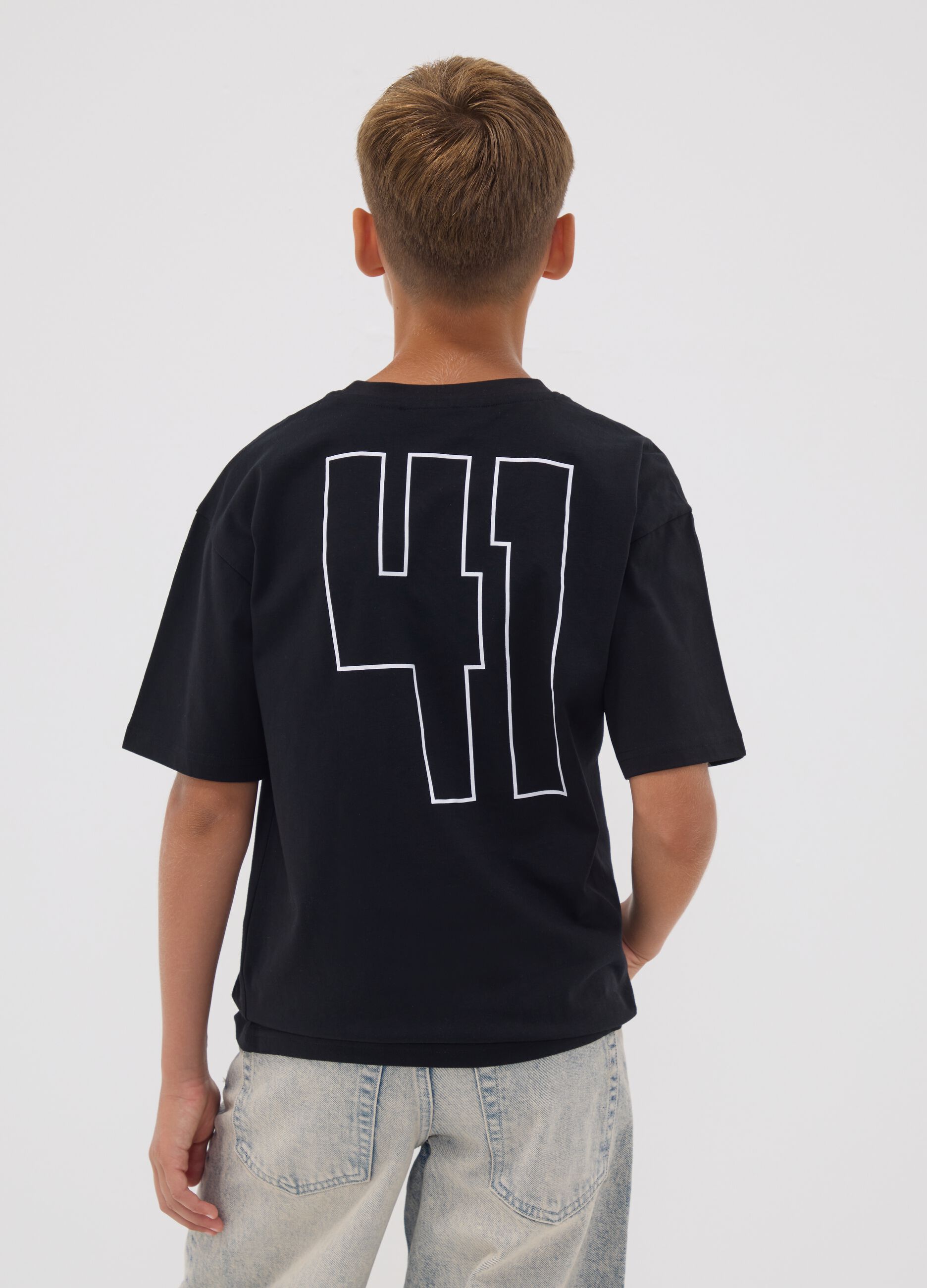 Black pure cotton short-sleeve T-shirt with Jeep slogan