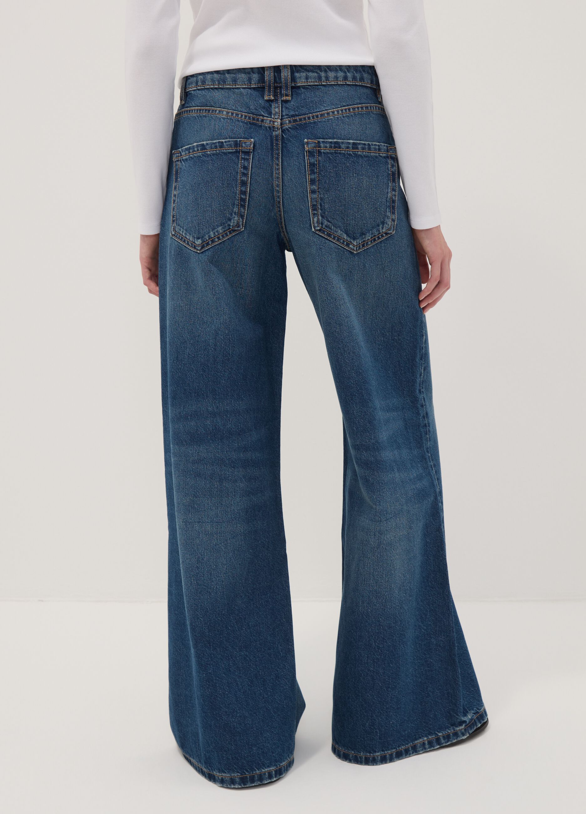 Blue pure cotton low-rise wide-leg jeans
