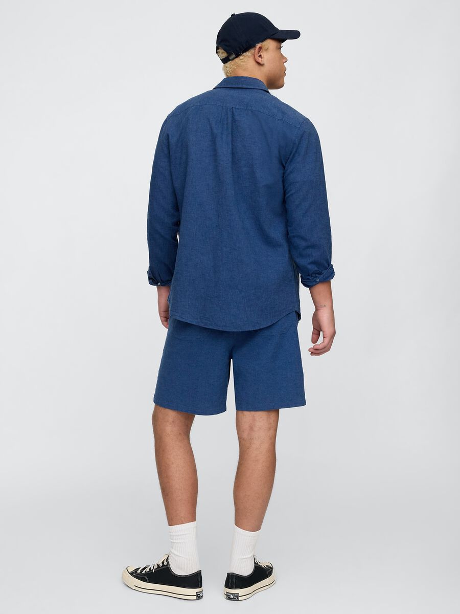Pantaloncini blu in misto tessuto_2