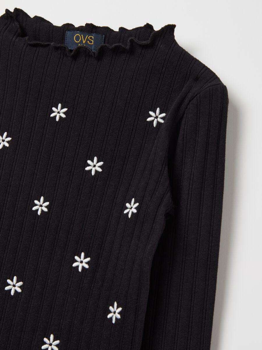 Flat-rib T-shirt with floral embroidery_2